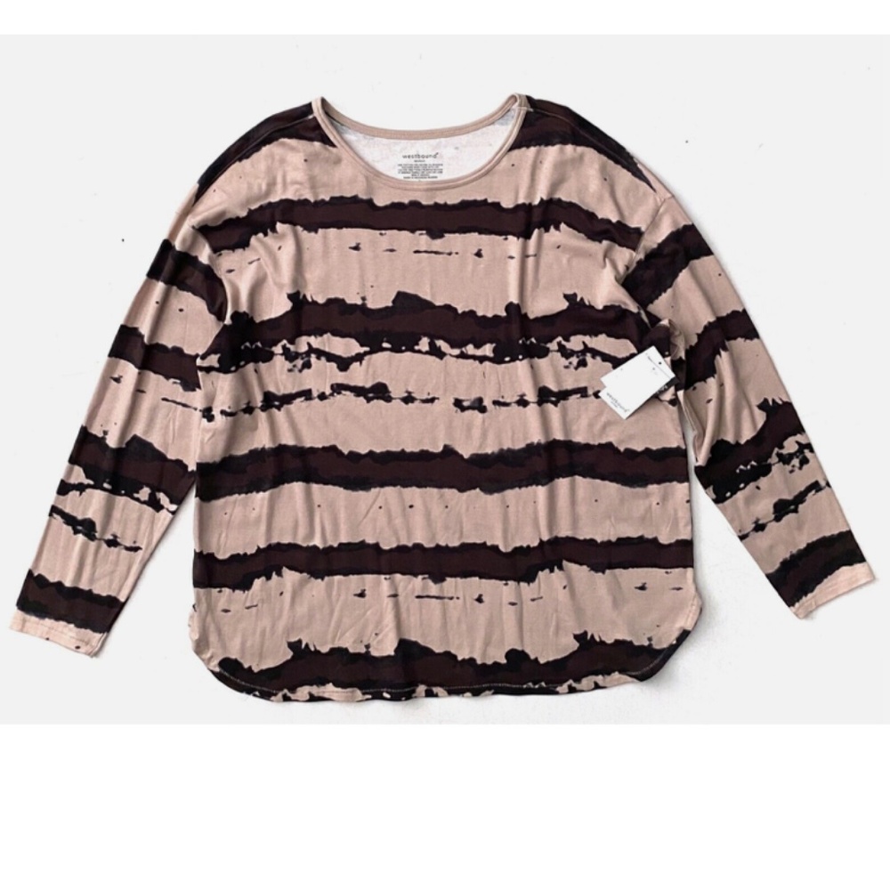 Westbound Top Nwt Beige & Brown Long Sleeve Cotton Blend Stretch Tee 3X